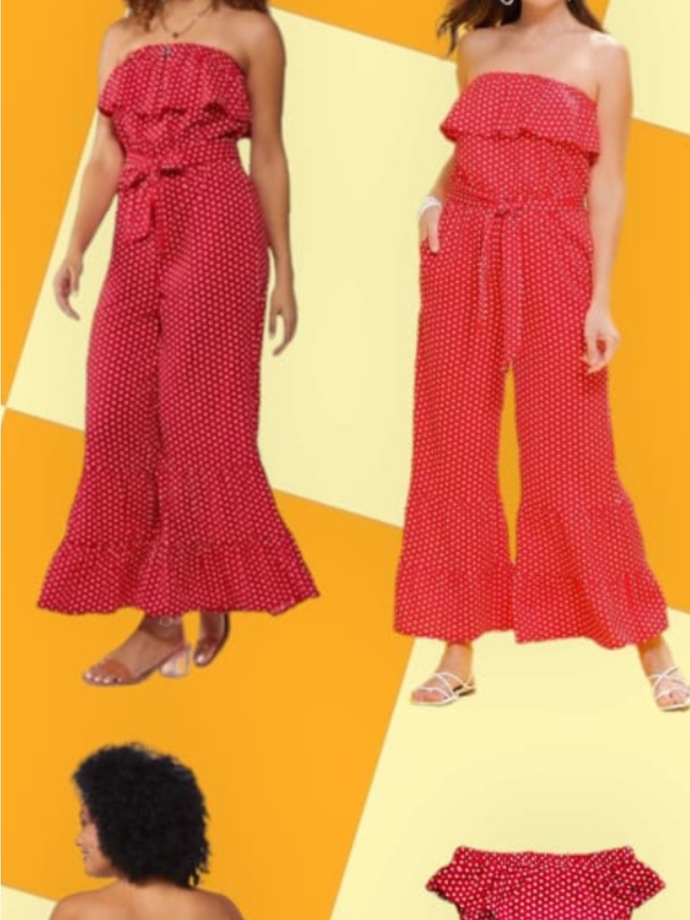 Cato Red Polka Dot Strapless Ruffle Wide-Leg Jumpsuit